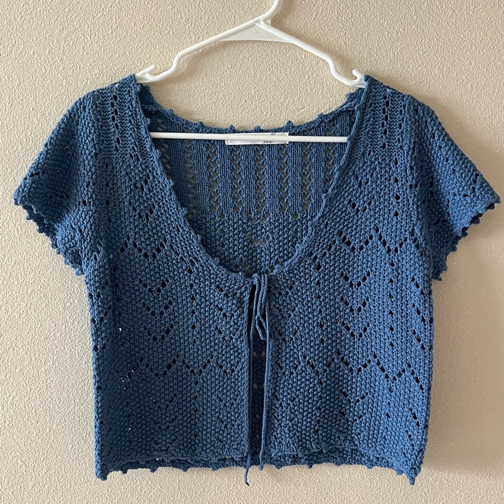 Blue Knit Cropped Cardigan